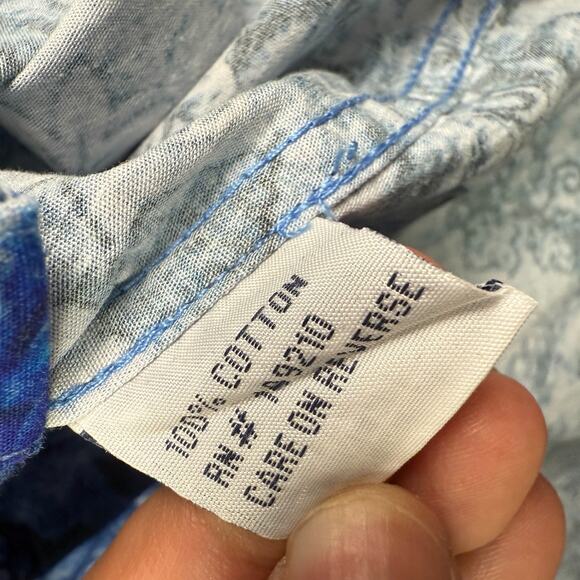 Rock Roll n Soul Shirt Mens L Blue Floral Pearl Snap Western Skull Flip Cuff - Picture 5 of 9